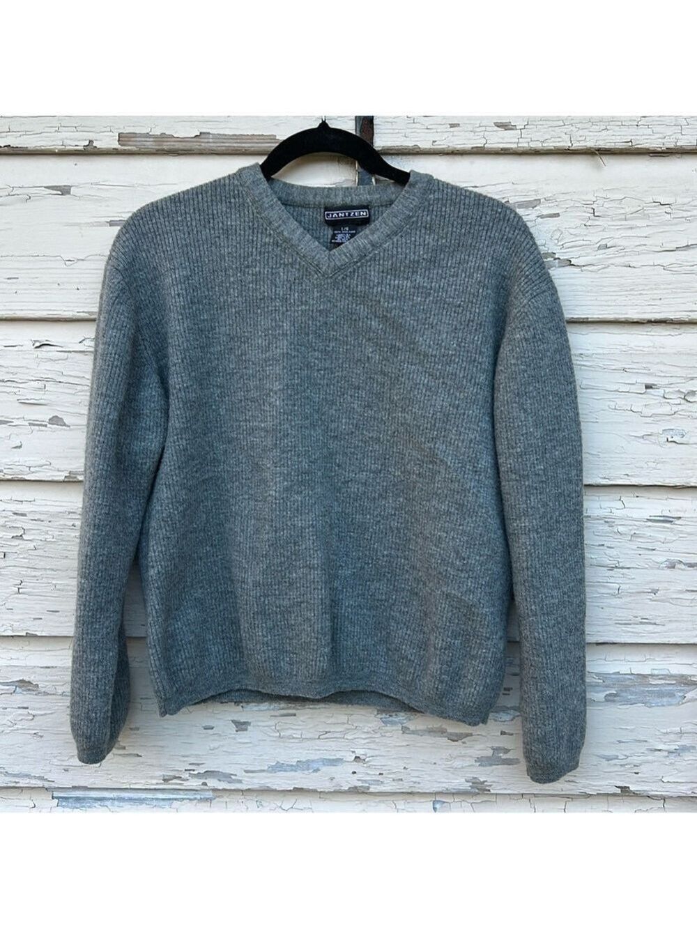 Vintage 90s Y2K 100% Wool Lagenlook Ribbed Knit Cropped Pullover Sweater L H15